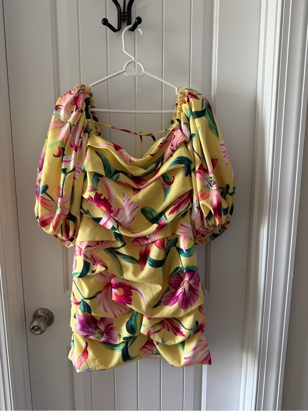 PatBO Yellow Mini Dress with Pink Floral Print